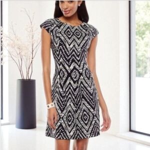AB studio  Black & White with Geometric Pattern Sheath Dress